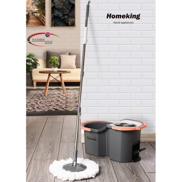 سطل و تی زمین شوی چرخشی و پدالی هوم کینگ Homeking با سبد استیل ضد زنگ و سطل جداشونده